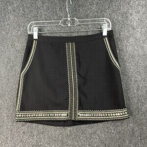 Madewell Embellished Embroidered Mini Skirt Sequin Detailing Black Gold Sz 00 EU